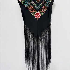 Conner Ives Floral Embroidered halter top with Fringe